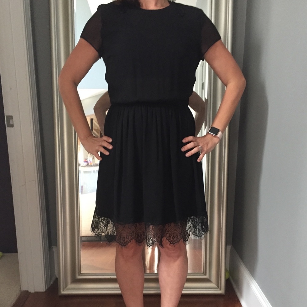 Zara Trafaluc  black chiffon dress with lace trim